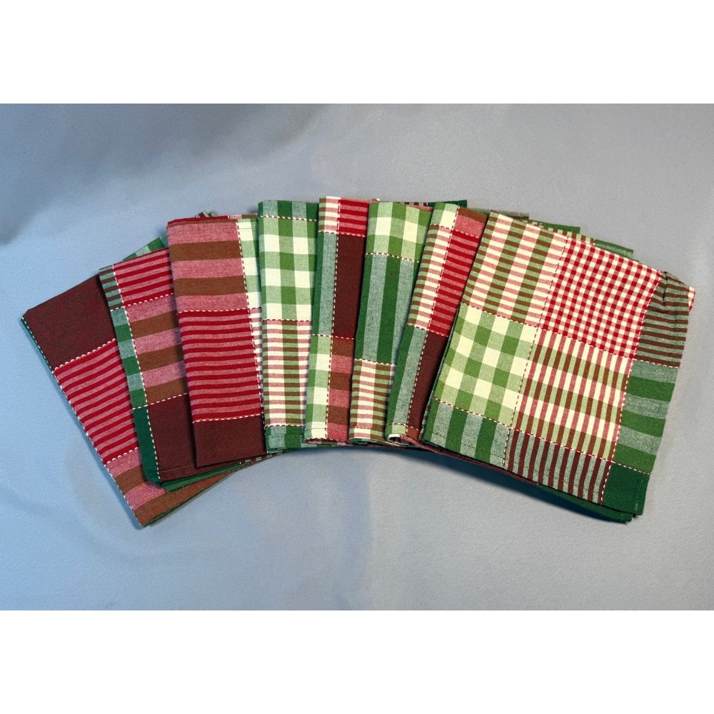 Set of 8 Plaid‎ Cloth Napkins Christmas Holiday Green Red Festive Country Chic